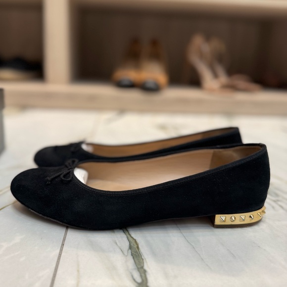 J. Crew Shoes - J. Crew Black Suede Ballet Flats with Gold Studded Heel.Size 9 1/2 Made in italy